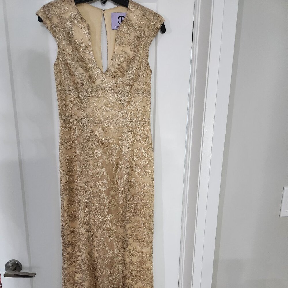 J S Collections Gold Lace Design Dress Evening Gown